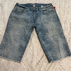 True Religion Section Cut Off Shorts Palm Tree Design